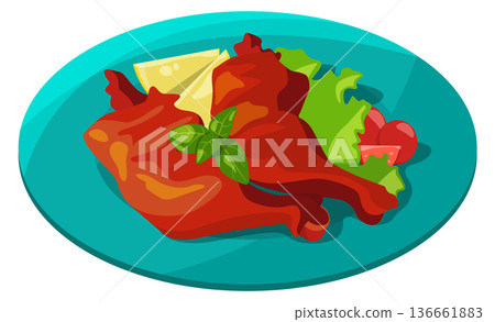 Tandoori chicken. Indian food dish cartoon icon 136661883