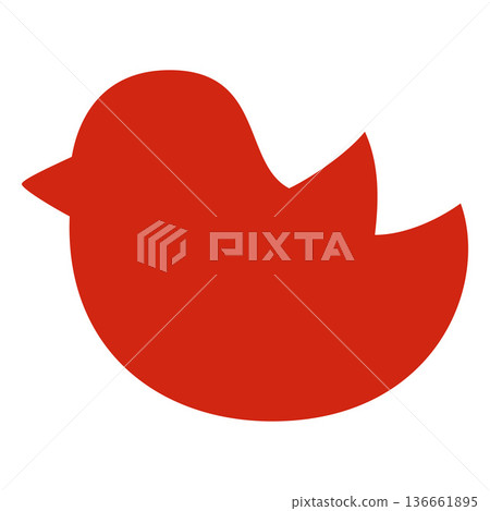 Bird red silhouette icon, paper cutout shape, cute sparrow outline, vector childish paint art, abstract hand drawing 136661895