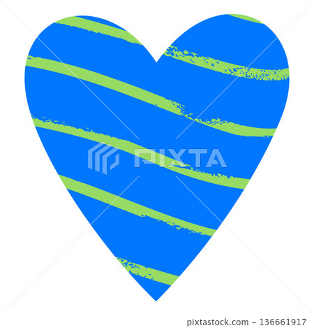Blue heart shape with green crayon lines pattern, paper cut out shape, scribble love symbol, vector kid paint art Blue heart shape with green crayon lines pattern, paper cut out shape, scribble love symbol, vector kid paint art 136661917