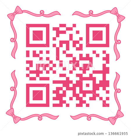QR code in vintage pink ribbons frame with bows...-插圖素材 [136661935 ...