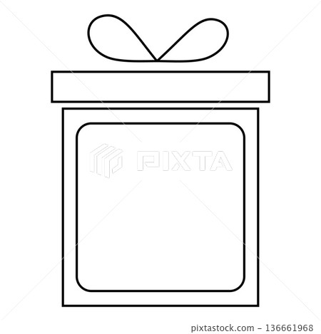 Scan here placeholder black square frame gift box with bow shape and place for QR code, vector sticker mobile scanner 136661968