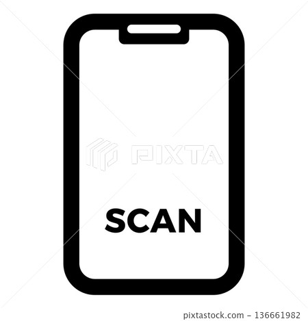 A black and white smartphone screen frame with the word "SCAN." A black and white smartphone screen frame with the word "SCAN." 136661982