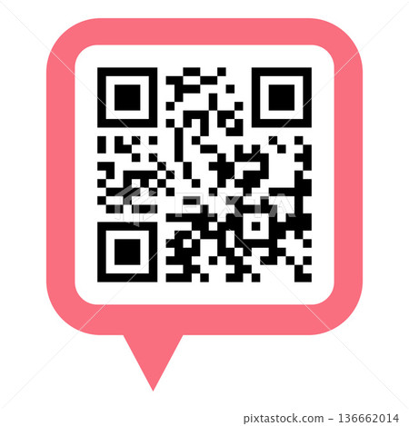 Black and white QR code in a pink square frame with a speech bubble. 136662014