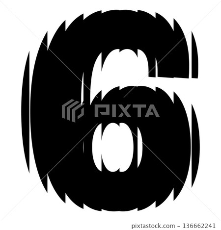 Black number six with a ribbed glass effect. Futuristic grunge Y2K style. Black number six with a ribbed glass effect. Futuristic grunge Y2K style. 136662241