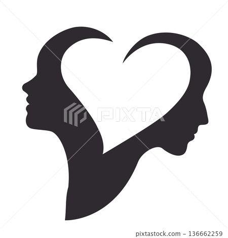couple people faces heart shape couple people faces heart shape 136662259