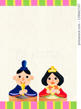 女兒節雛人偶拼貼插畫背景素材 / 直式版 A4 女兒節雛人偶拼貼插畫背景素材 / 直式版 A4 136662597