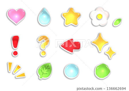 一套可愛、飽滿、立體的貼紙狀裝飾品,由光滑透明的連結材質製成。 一套可愛、飽滿、立體的貼紙狀裝飾品,由光滑透明的連結材質製成。 136662694