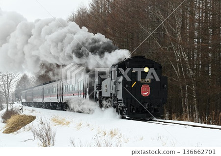 A steam locomotive departing from Kayanuma Station on the Senmo Main Line A steam locomotive departing from Kayanuma Station on the Senmo Main Line 136662701