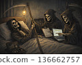 Death on his deathbed takes over his work 136662757