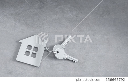 House keys and a home shaped keychain 3d House keys and a home shaped keychain 3d 136662792