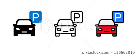 Car parking icon, car parked in parking lot Car parking icon, car parked in parking lot 136662810