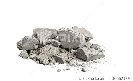Pile of grey concrete debris and construction waste 136662929