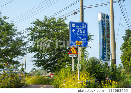 Bicycle path along the Geumgang River Bicycle path along the Geumgang River 136663463