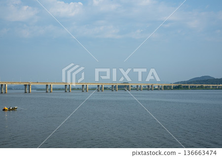 Bicycle path along the Geumgang River Bicycle path along the Geumgang River 136663474