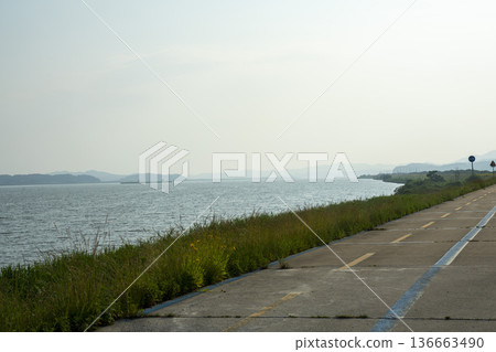 Bicycle path along the Geumgang River Bicycle path along the Geumgang River 136663490