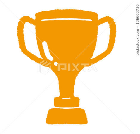 扁平化設計的獲獎獎盃圖示。手繪獎盃插圖素材。 136663736