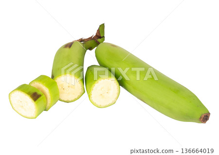 banana green slice cut unripe isolated on white background banana green slice cut unripe isolated on white background 136664019