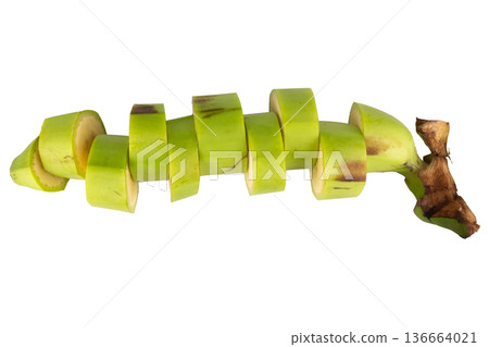 banana green slice cut unripe isolated on white background 136664021