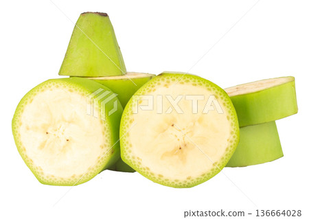 banana green slice cut unripe isolated on white background 136664028