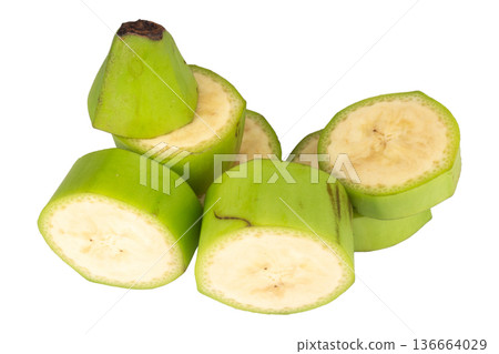 banana green slice cut unripe isolated on white background banana green slice cut unripe isolated on white background 136664029