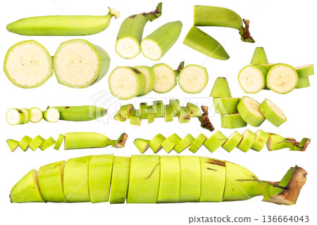 banana green slice cut unripe isolated on white background banana green slice cut unripe isolated on white background 136664043