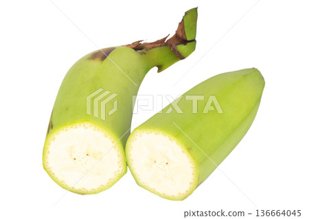 banana green slice cut unripe isolated on white background 136664045