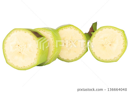 banana green slice cut unripe isolated on white background 136664048