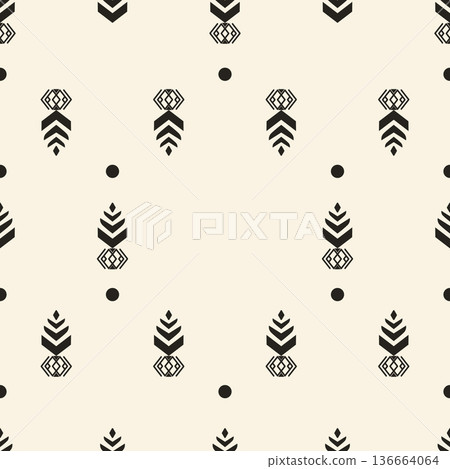 Minimal Ethnic Geometric Seamless Pattern, Abstract Tribal Shapes on Beige 136664064