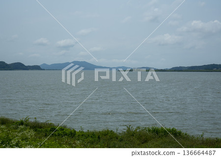 Bicycle path along the Geumgang River 136664487