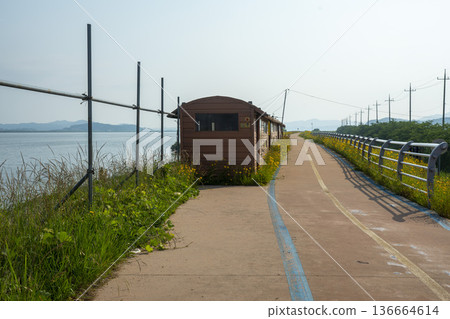 Bicycle path along the Geumgang River Bicycle path along the Geumgang River 136664614