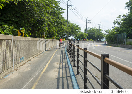 Bicycle path along the Geumgang River Bicycle path along the Geumgang River 136664684