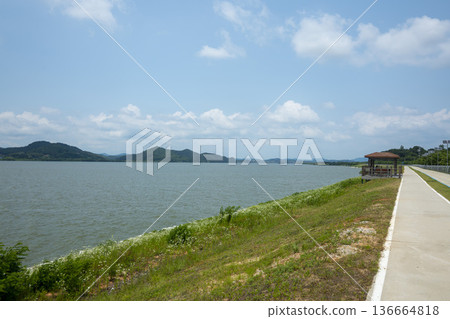 Bicycle path along the Geumgang River Bicycle path along the Geumgang River 136664818