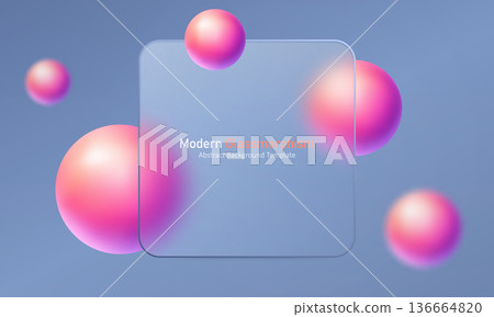 Light glass morphism square panel with pink gradient spheres Light glass morphism square panel with pink gradient spheres 136664820