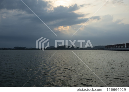 Bicycle path along the Geumgang River 136664929
