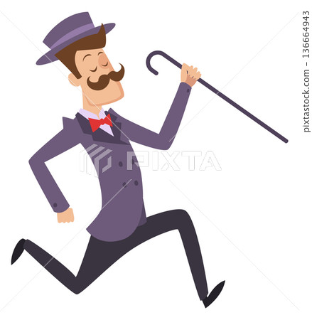 Running gentleman. Victorian old fashion man character 136664943