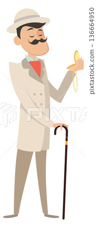 Victorian man look at pocket watch cartoon character Victorian man look at pocket watch cartoon character 136664950