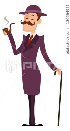 Retro gentleman cartoon character. Man smoking pipe 136664951
