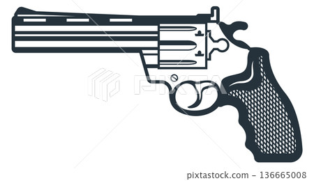 Revolver black icon. Hand pistol. Weapon silhouette Revolver black icon. Hand pistol. Weapon silhouette 136665008
