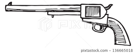 Revolver doodle. Vintage pistol. Retro handgun drawing Revolver doodle. Vintage pistol. Retro handgun drawing 136665018