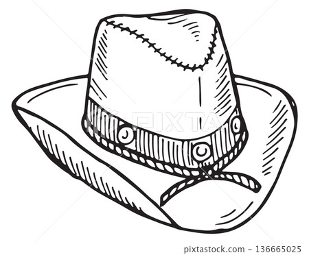 Cowboy hat drawing. Western country style fashion 136665025