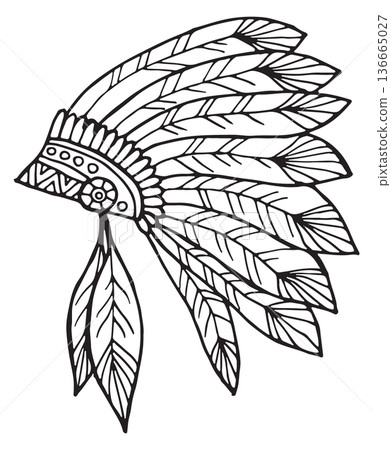 Native american headdress. Hand drawn feathers icon Native american headdress. Hand drawn feathers icon 136665027
