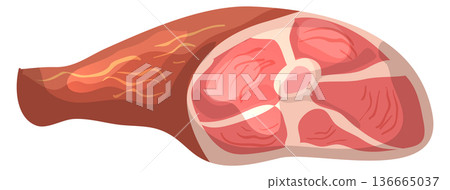 Pork leg meat. Raw ham cartoon icon Pork leg meat. Raw ham cartoon icon 136665037