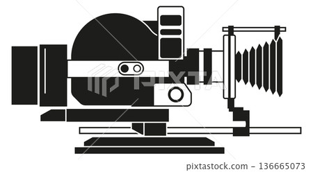 Cinema camera black icon. Old film recording Cinema camera black icon. Old film recording 136665073