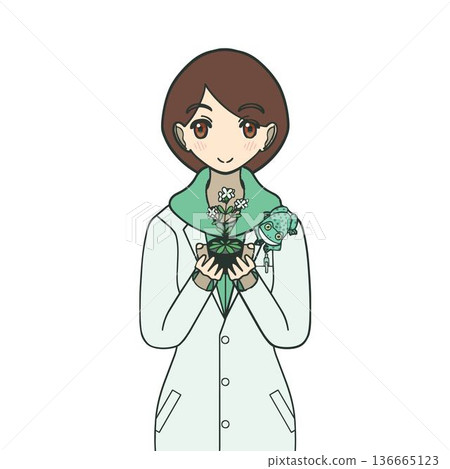 圖:一位女生物學家手持擬南芥,進行科學研究 圖:一位女生物學家手持擬南芥,進行科學研究 136665123