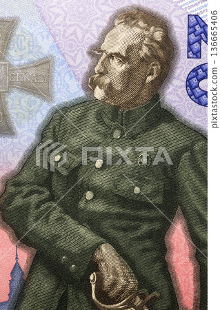 Jozef Pilsudski a portrait from Polish money Jozef Pilsudski a portrait from Polish money 136665406