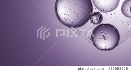 purple cosmetic serum bubbles abstract background molecular structure scientific research new formula liquid collagen essence gel texture macro 3d illustration 136665536