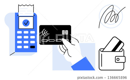 Digital payments, fintech solutions, online shopping, e-commerce security, financial transactions, digital signatures. Credit card transaction at POS terminal, signature and wallet. Digital payments Digital payments, fintech solutions, online shopping, e-commerce security, financial transactions, digital signatures. Credit card transaction at POS terminal, signature and wallet. Digital payments 136665896