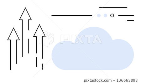 Cloud storage, digital growth, data transfer, online innovation, technology expansion, future trends. Light blue cloud and upward arrows. Cloud storage and digital growth concept Cloud storage, digital growth, data transfer, online innovation, technology expansion, future trends. Light blue cloud and upward arrows. Cloud storage and digital growth concept 136665898