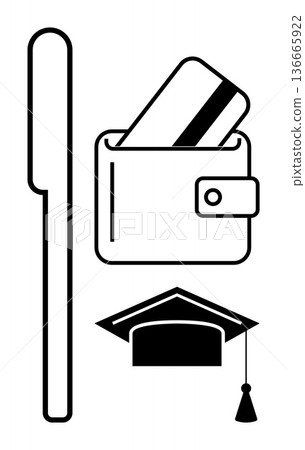 Education, finance management, academic success, scholarships, student funding, financial planning. Wallet with a card, pen and graduation cap. Education and finance management concept Education, finance management, academic success, scholarships, student funding, financial planning. Wallet with a card, pen and graduation cap. Education and finance management concept 136665922