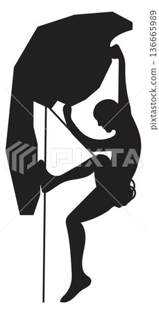 Man climbing on cliff black silhouette. Outdoor activity Man climbing on cliff black silhouette. Outdoor activity 136665989